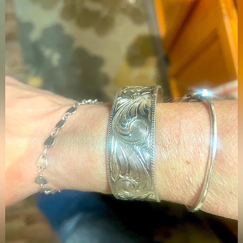 Hand engraved sterling silver cuff